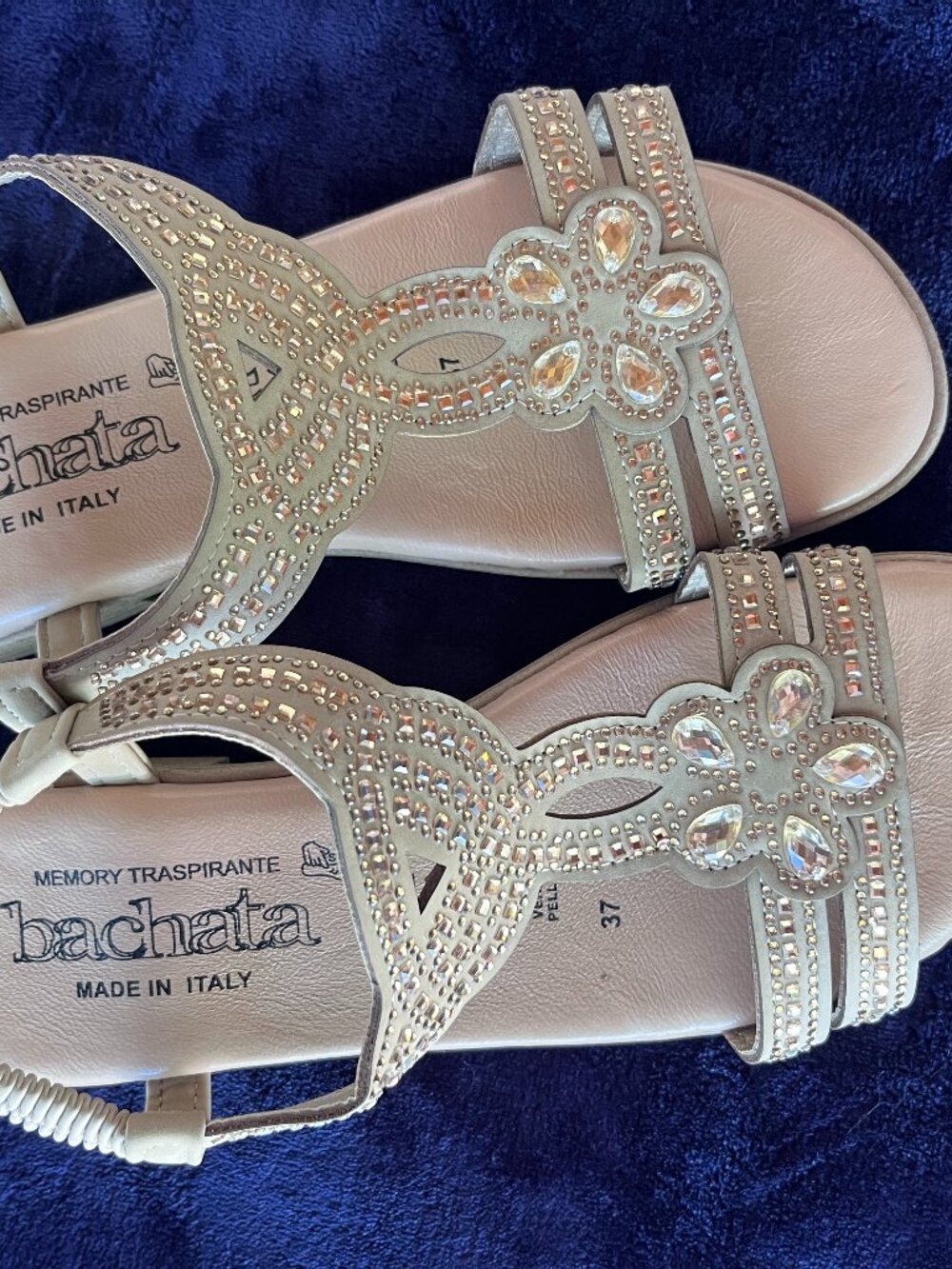Made in Italy Rhinestone Leather Comfort Sandals Size 37 / US 6.5 - 7